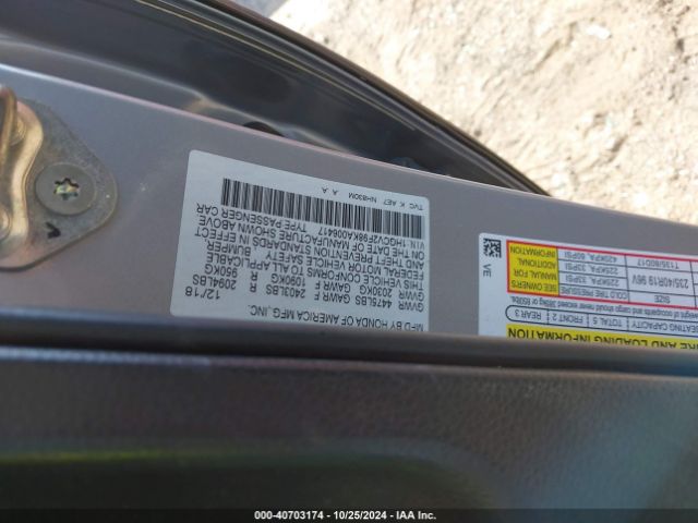 1HGCV2F98KA006417 Honda Accord Touring 2.0t