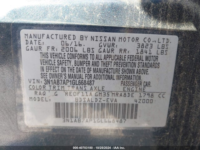 Nissan SENTRA SV 2016 3N1AB7AP1GL668487 Image 9