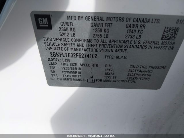 2GKFLTE32F6274102 GMC Terrain Slt-2