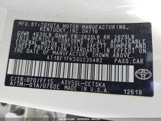Toyota CAMRY SE 2016 4T1BF1FK5GU235482 Image 9