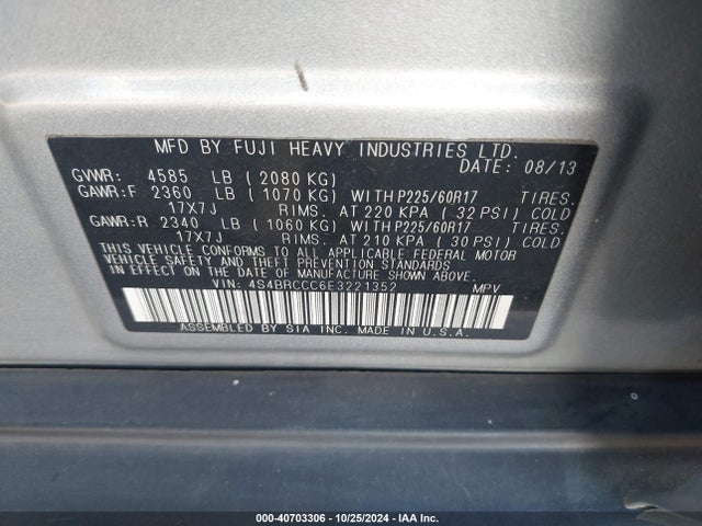 Subaru Outback 2.5i Premium 2014 4S4BRCCC6E3221352 Image 9