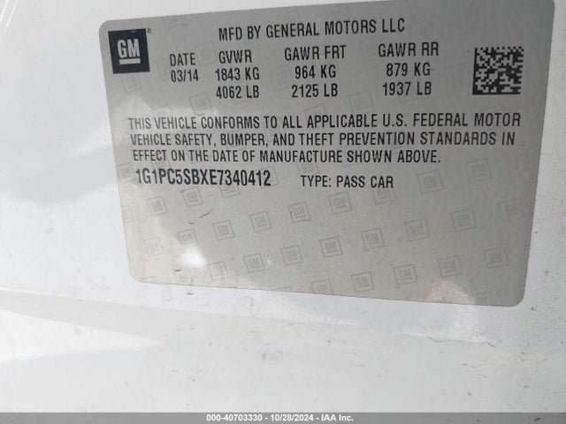 Chevrolet Cruze 1lt Auto 2014 1G1PC5SBXE7340412 Image 9