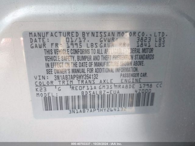3N1AB7AP9HY264132 Nissan SENTRA S