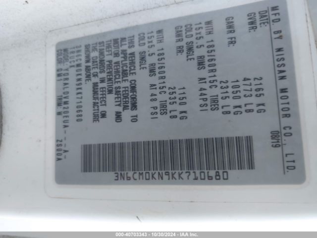3N6CM0KN9KK710680 Nissan Nv200 S