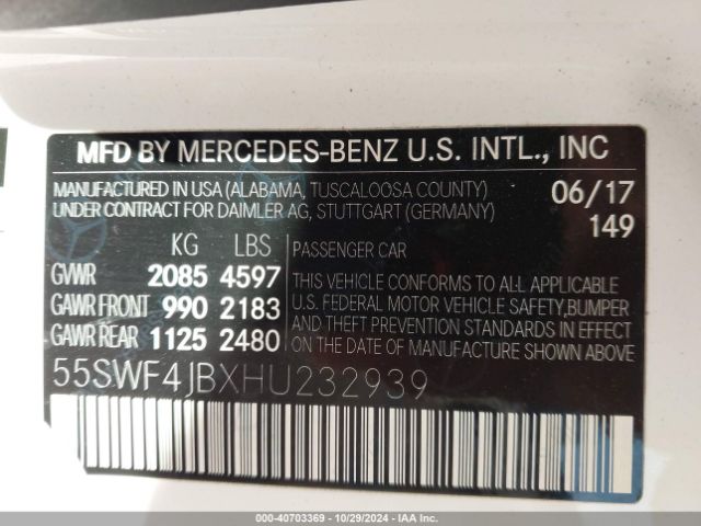 55SWF4JBXHU232939 Mercedes-Benz C 300 Luxury/sport