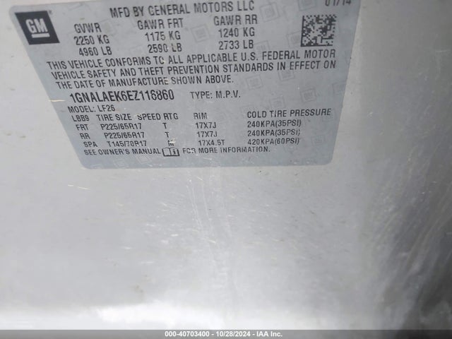 Chevrolet EQUINOX LS 2014 1GNALAEK6EZ116860 Image 9