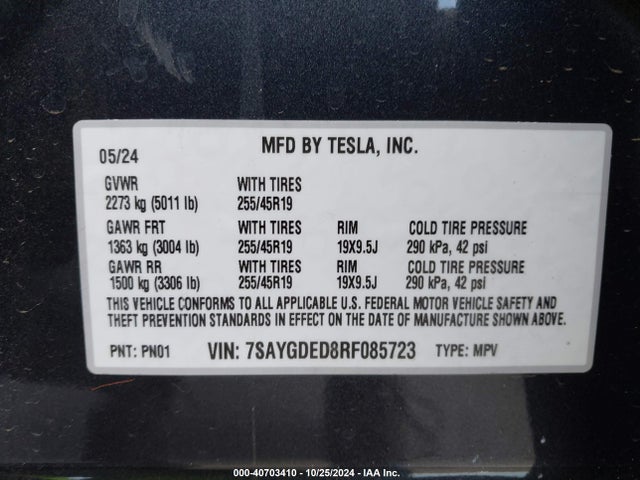 2024 TESLA MODEL Y 7SAYGDED8RF085723 Photo 8