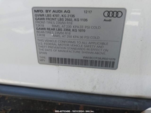 WA1BCCFS8JR021079 Audi Q3 2.0t Premium/2.0t Sport Premium