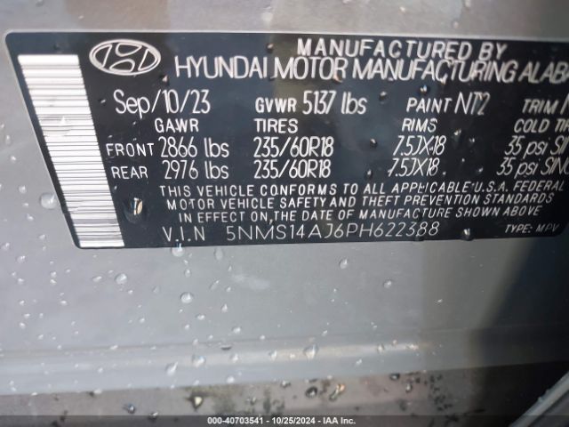 5NMS14AJ6PH622388 Hyundai Santa Fe Se