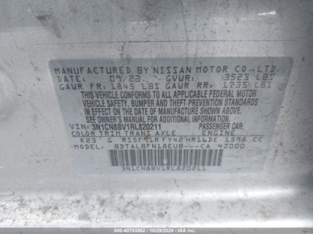 3N1CN8BV1RL820211 Nissan Versa 1.6 S
