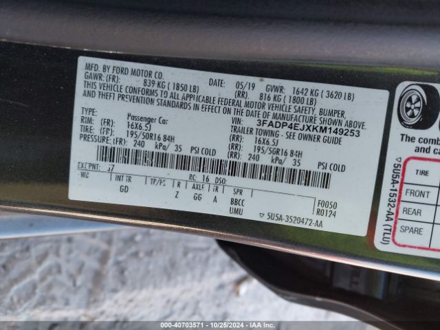 3FADP4EJXKM149253 Ford FIESTA SE