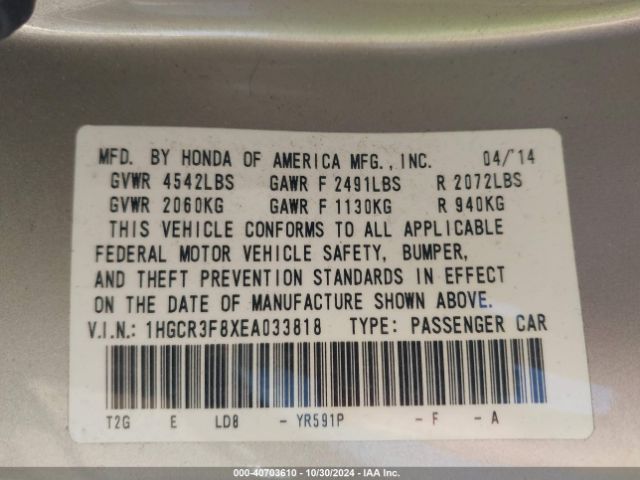 1HGCR3F8XEA033818 Honda ACCORD EXL