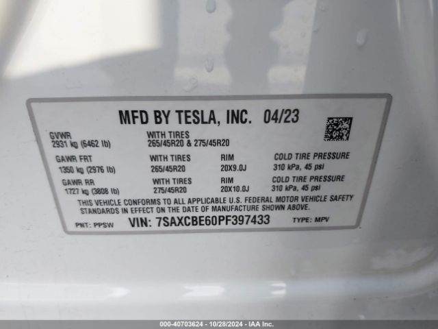 7SAXCBE60PF397433 Tesla Model X Plaid Tri Motor All-wheel Drive