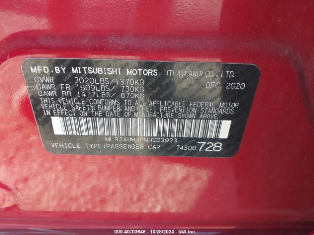 2021 MITSUBISHI MIRAGE ML32AUHJ0MH003923 Photo 8