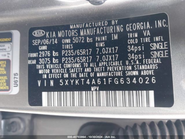 5XYKT4A61FG634026 KIA SORENTO LX