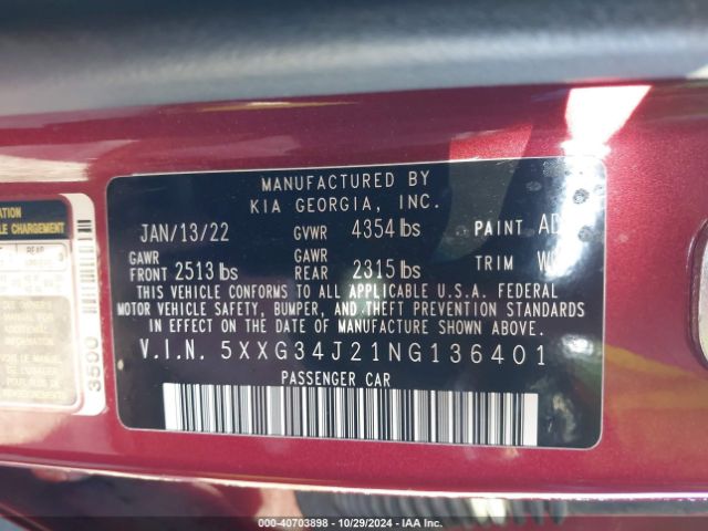 5XXG34J21NG136401 KIA K5 EX