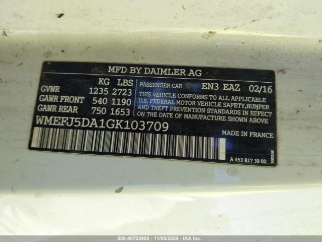 WMEFJ5DA1GK103709 Smart Fortwo