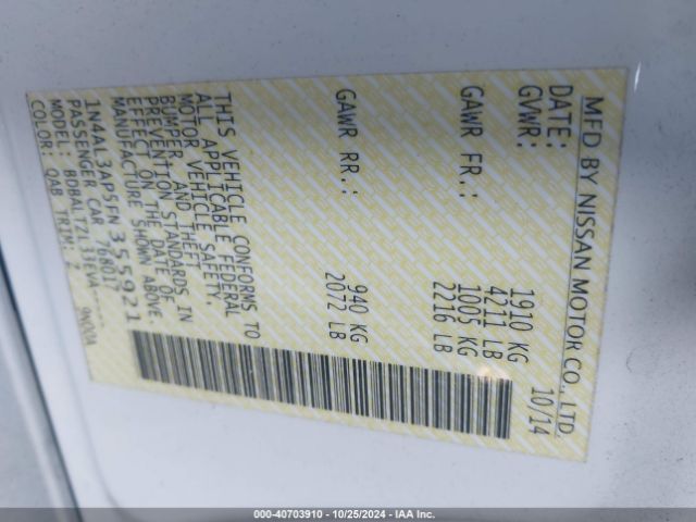 1N4AL3AP5FN355921 Nissan Altima 2.5 Sl