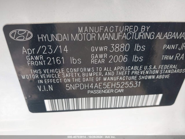 Hyundai ELANTRA SE 2014 5NPDH4AE5EH525531 Image 9