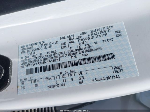 2022 FORD F-150 1FTFW1RG8NFA15218 Photo 8