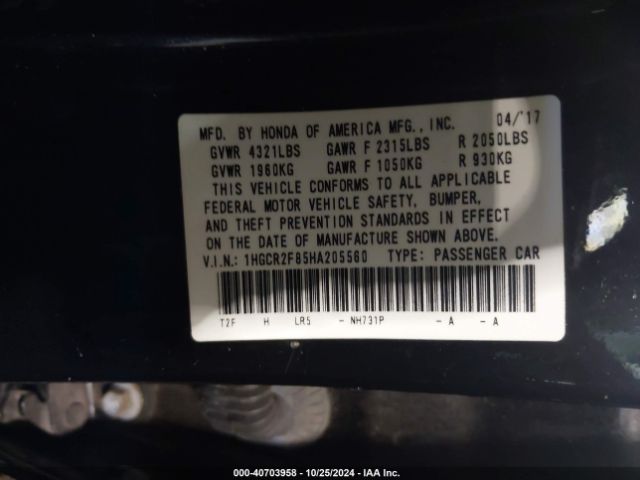 1HGCR2F85HA205560 Honda Accord Ex-l