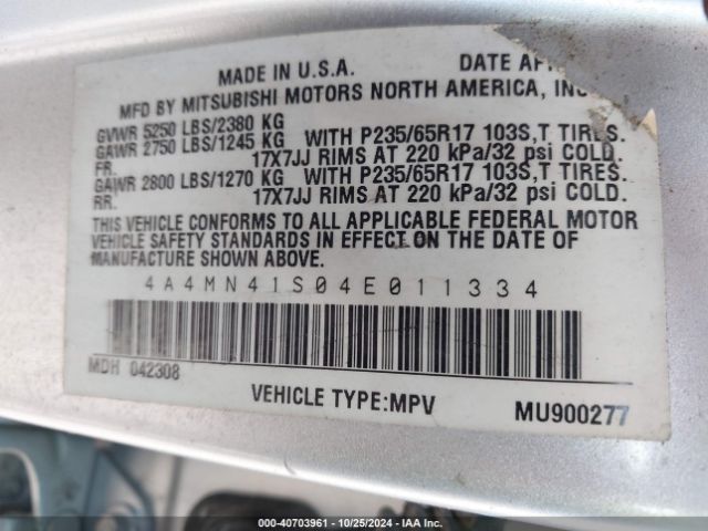 2004 MITSUBISHI ENDEAVOR 4A4MN41S04E011334 Photo 8