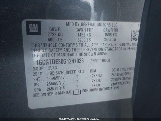 1GCGTDE30G1247023 Chevrolet Colorado Z71