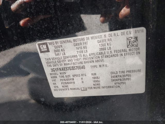 3GYFNAE37GS576640 Cadillac Srx Standard