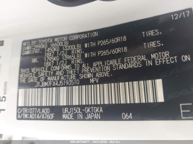 JTJBM7FX4J5193510 Lexus 460