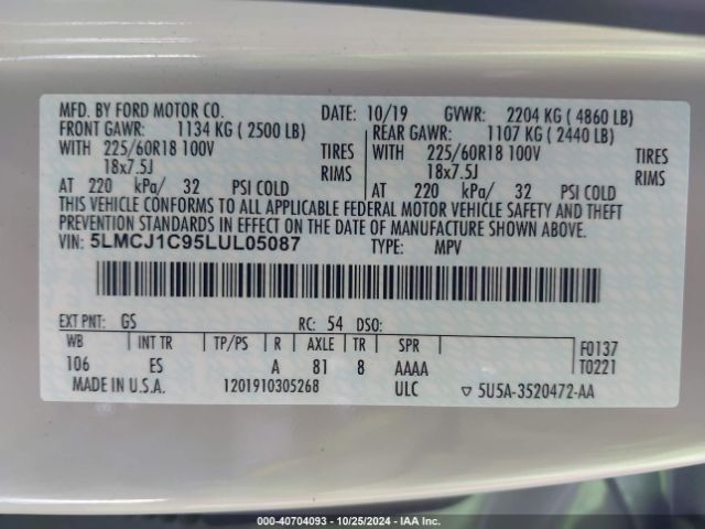 5LMCJ1C95LUL05087 Lincoln Corsair Standard