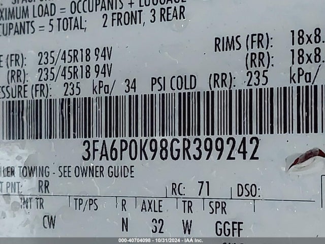Ford Fusion Titanium 2016 3FA6P0K98GR399242 Image 9