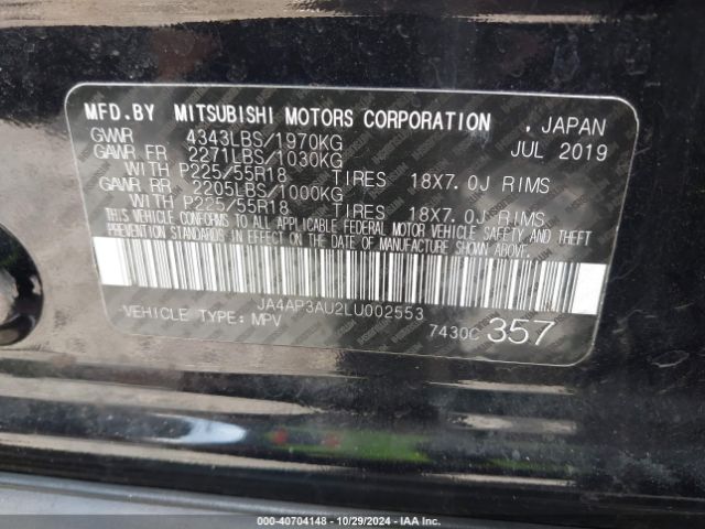 JA4AP3AU2LU002553 Mitsubishi Outlander Sport 2.0 Es