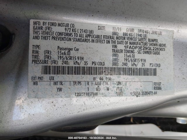 Ford FOCUS S 2016 1FADP3E29GL226903 Image 9