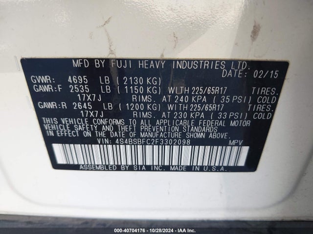 Subaru Outback 2.5i Premium 2015 4S4BSBFC2F3302098 Image 9