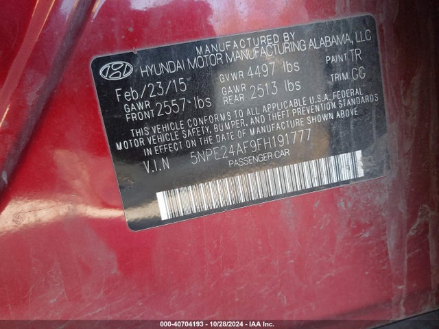 Hyundai SONATA SE 2015 5NPE24AF9FH191777 Image 9