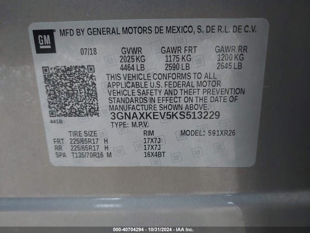 Chevrolet EQUINOX LT 2019 3GNAXKEV5KS513229 Image 9