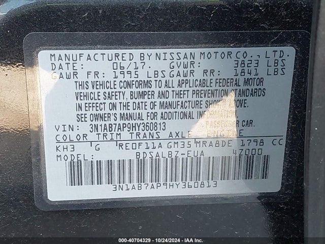 Nissan SENTRA S 2017 3N1AB7AP9HY360813 Image 9