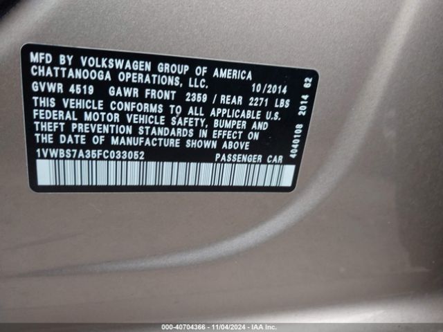 1VWBS7A35FC033052 Volkswagen Passat 1.8t Se