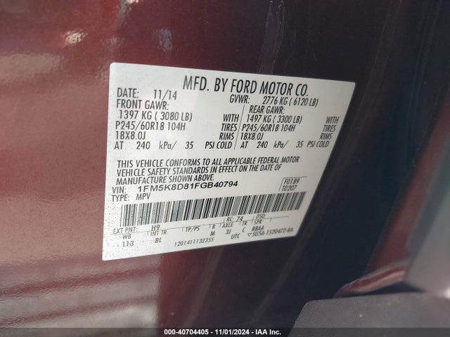Ford EXPLORER XLT 2015 1FM5K8D81FGB40794 Image 9
