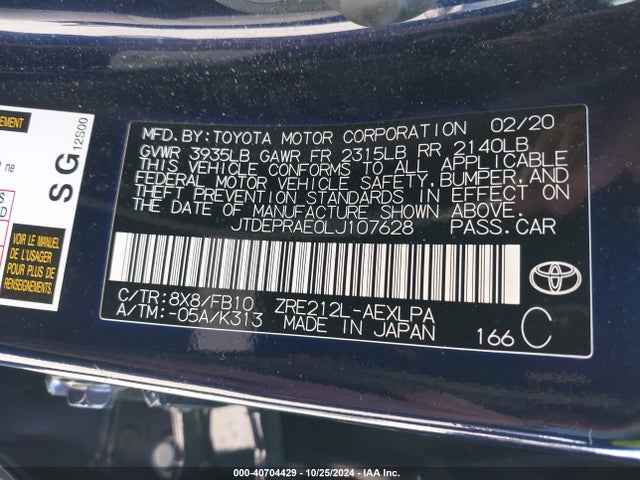 Toyota COROLLA LE 2020 JTDEPRAE0LJ107628 Image 9