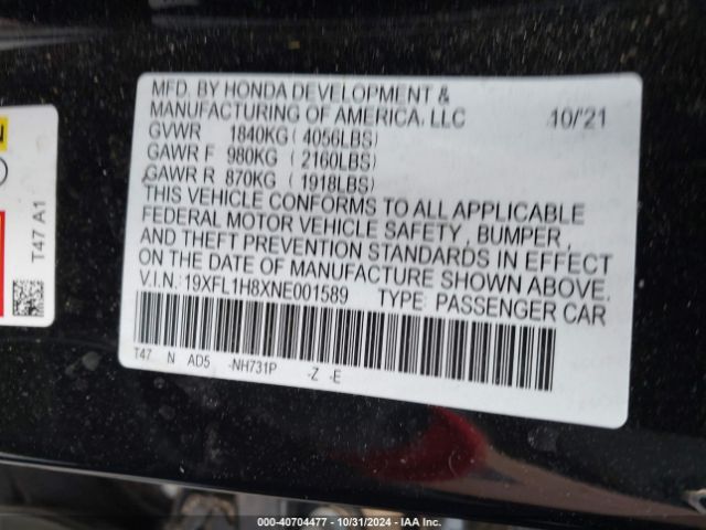 2022 HONDA CIVIC 19XFL1H8XNE001589 Photo 8