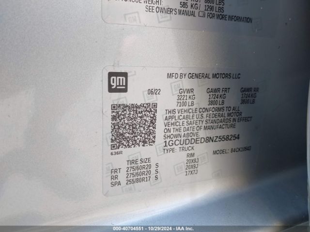 1GCUDDED8NZ558254 Chevrolet Silverado 1500 4wd  Standard Bed Lt
