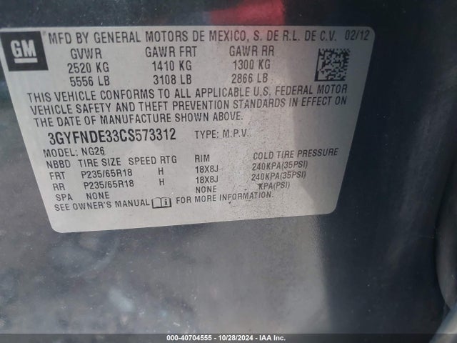 2012 CADILLAC SRX 3GYFNDE33CS573312 Photo 8