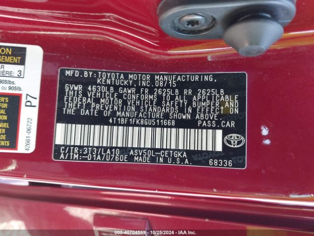 4T1BF1FK8GU511668 Toyota CAMRY XLE