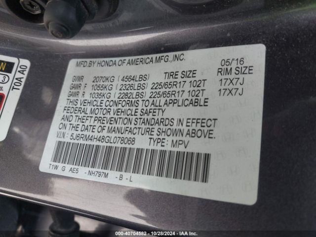 5J6RM4H48GL078068 Honda CR-V SE