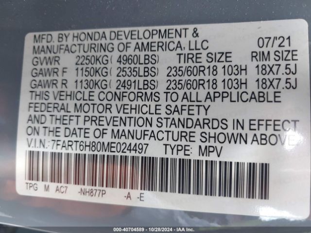 7FART6H80ME024497 Honda Cr-v Hybrid Ex-l