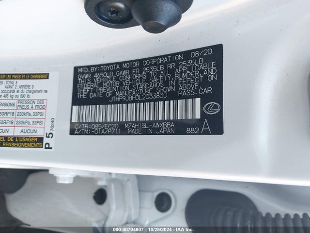JTHP9JBH0L2033830 Lexus UX 250H