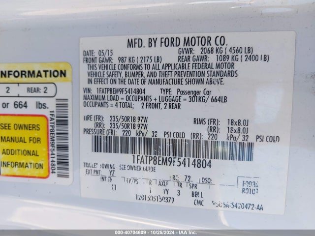 Ford Mustang V6 2015 1FATP8EM9F5414804 Image 9