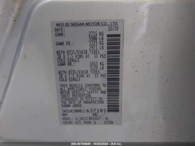 5N1DR2BM8LC637185 Nissan Pathfinder Sv 4wd