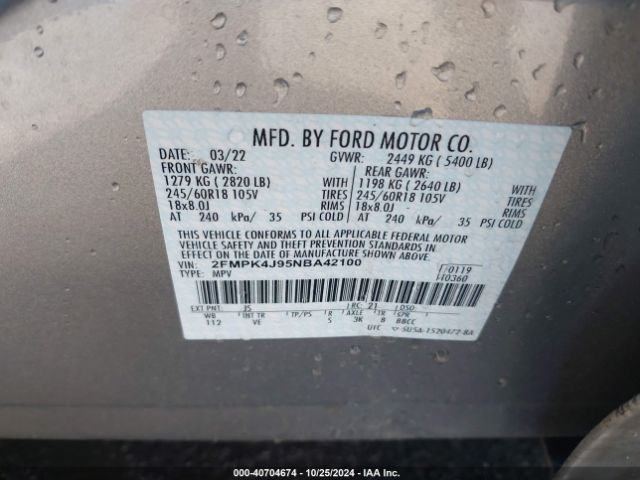 2022 FORD EDGE 2FMPK4J95NBA42100 Photo 8